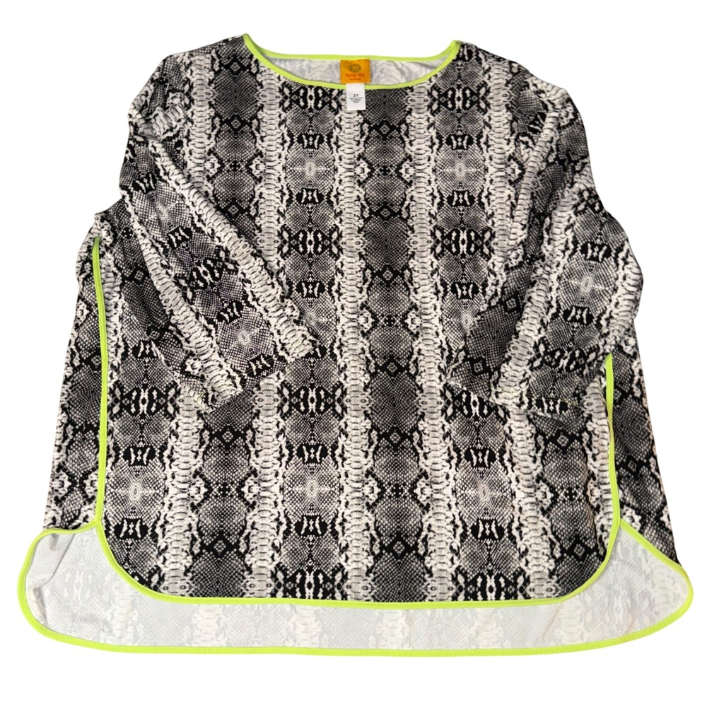 Ruby Rd Woman Plus Size‎ 2X Long Sleeve Snake Print Tunic Top Neon Trim